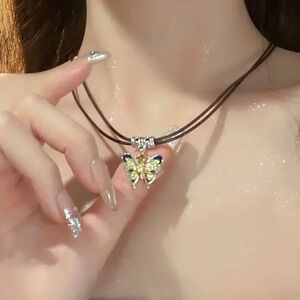 1pc Chinese Retro Painted Butterfly Pendant Necklace